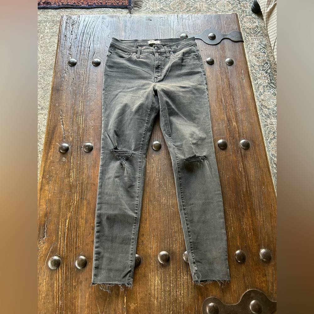 Madewell Washed Black Skinny Jeans with Knee Rips
